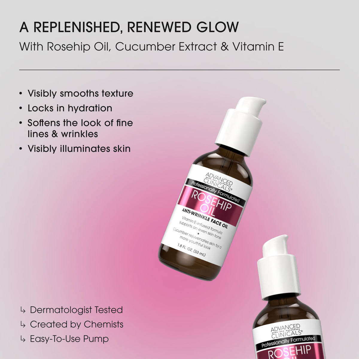 Advanced Clinicals Rosehip Oil packaging with ingredients list