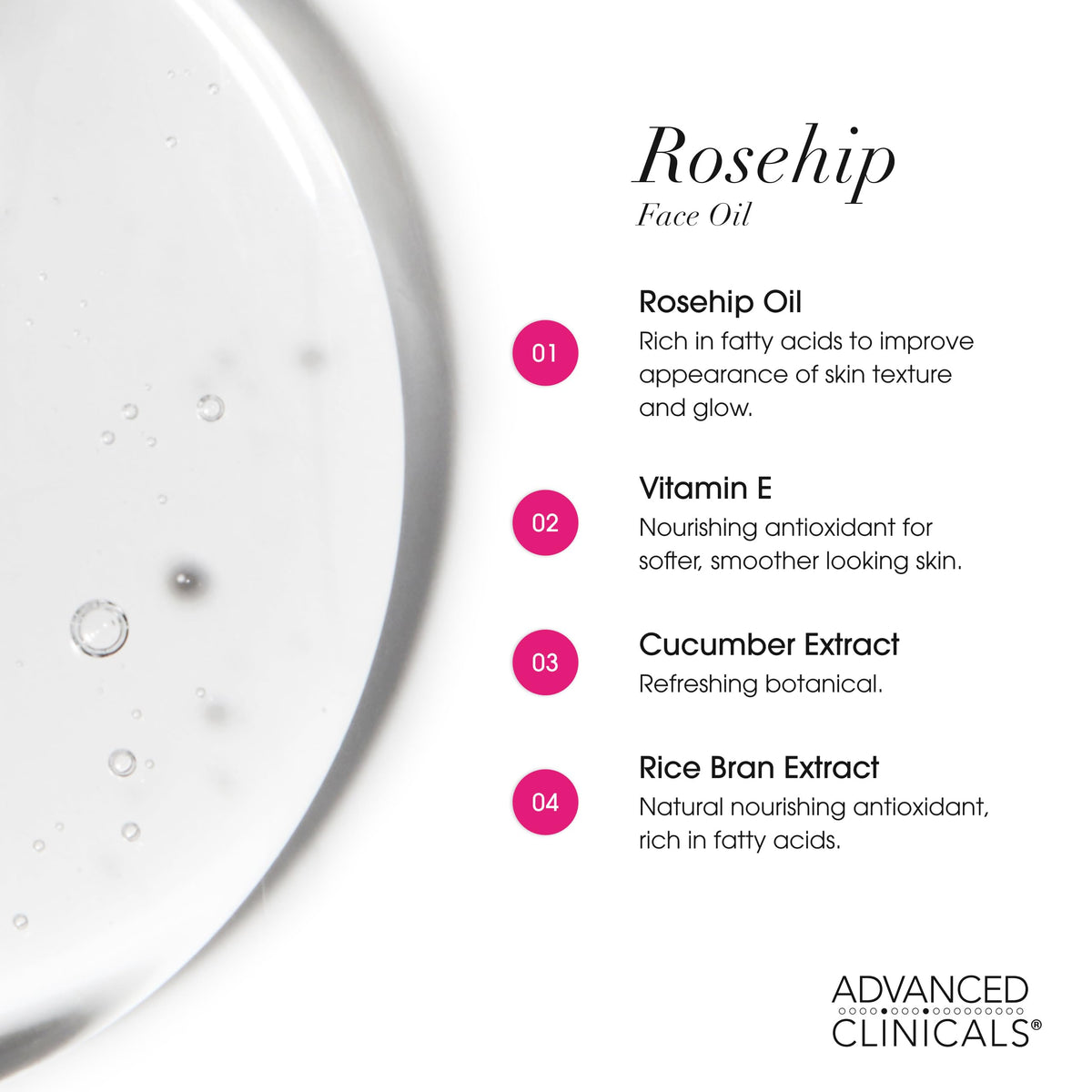 Advanced Clinicals Rosehip Oil with Vitamin E and cucumber