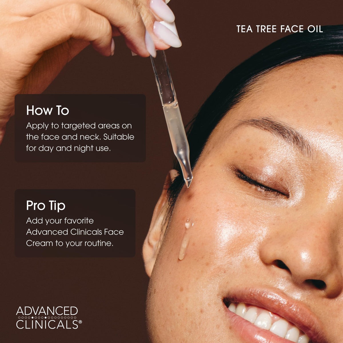 Advanced Clinicals Tea Tree Oil Facial Serum application on skin