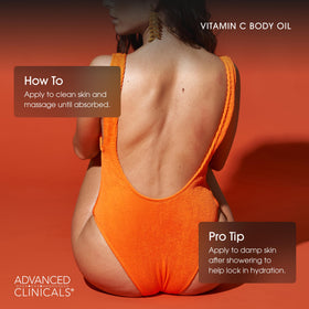 Advanced Clinicals Vitamin C Brightening Body Oil with ingredients displayed
