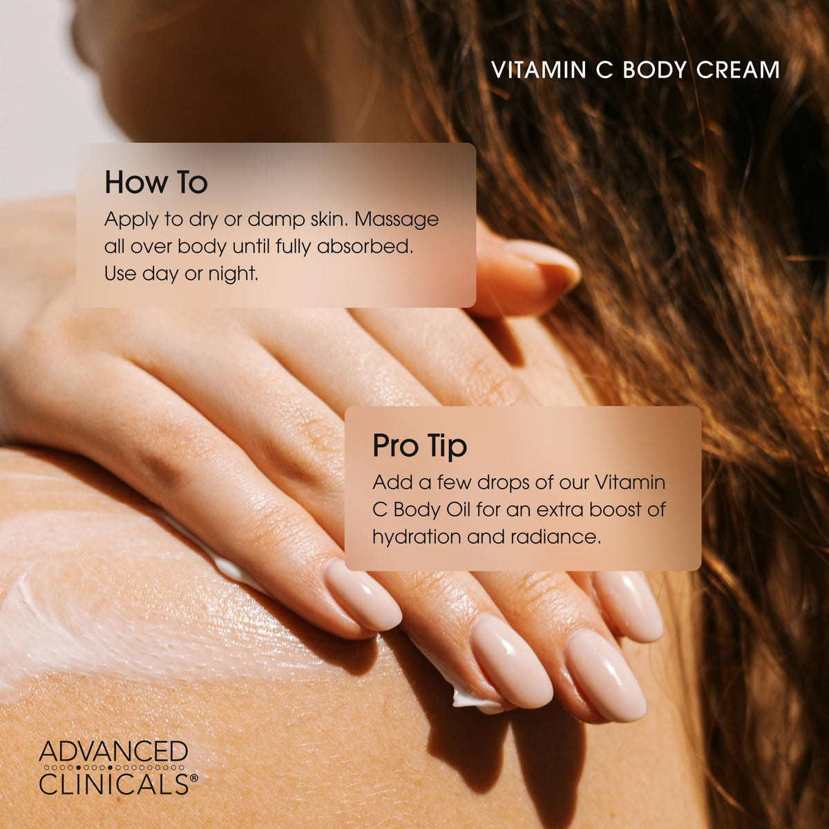 Advanced Clinicals Vitamin C Cream Body Lotion application on skin