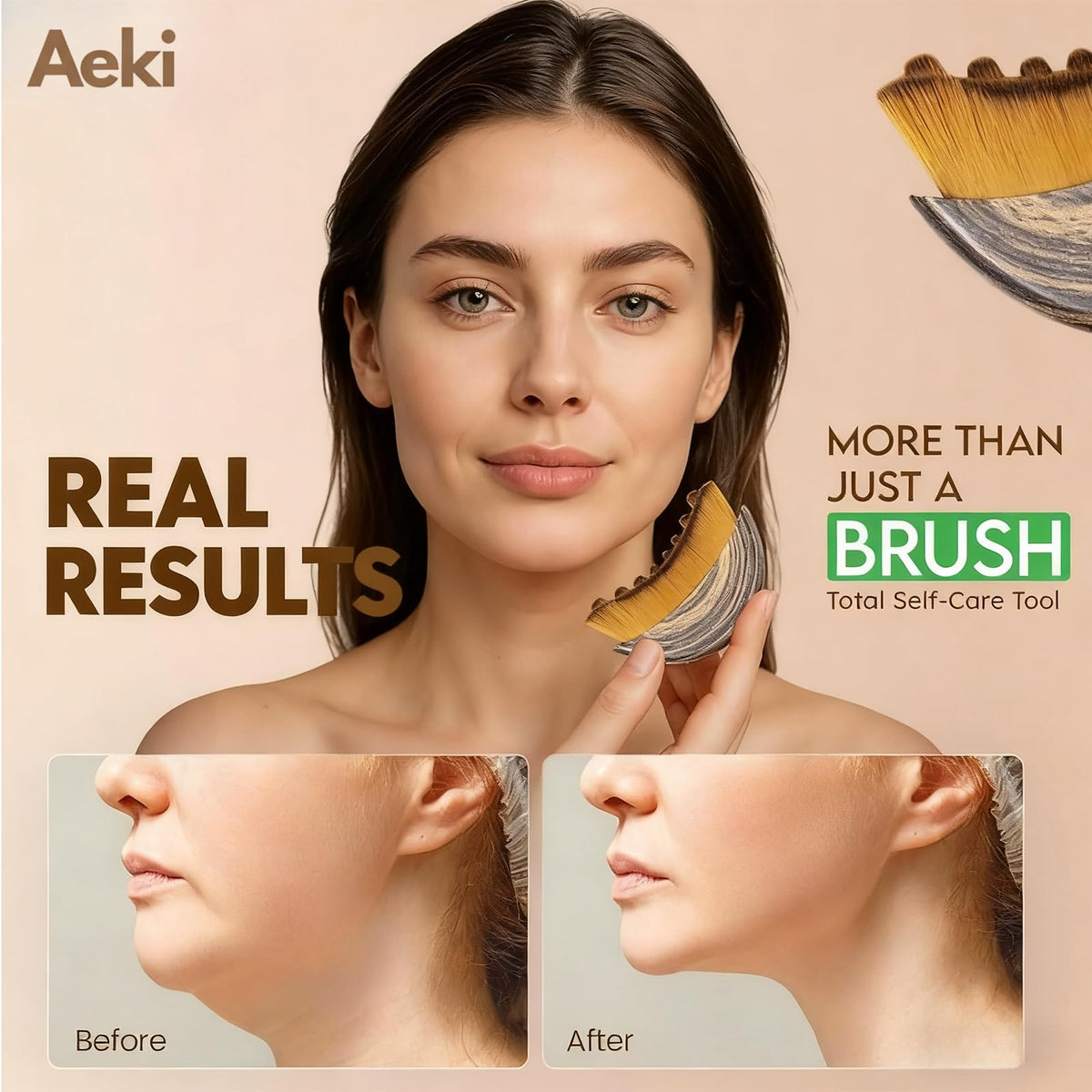 AEKI Lymphatic Contour Face Brush in travel pouch