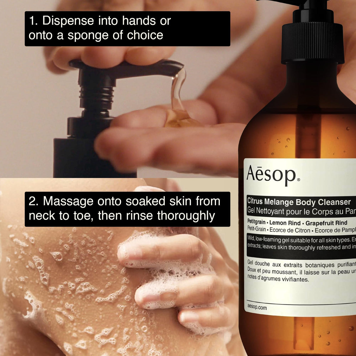 Aesop Citrus Melange Body Cleanser with citrus fruits