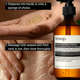 Aesop Geranium Leaf Body Cleanser Refill label close-up
