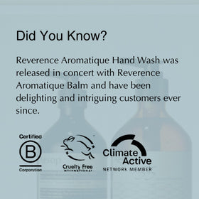 Aesop hand wash ingredients displayed on a wooden surface