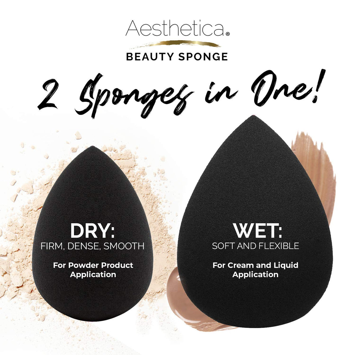 Aesthetica Beauty Sponge Blender with makeup products in background