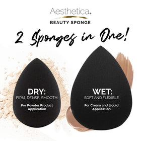 Aesthetica Beauty Sponge Blender with makeup products in background