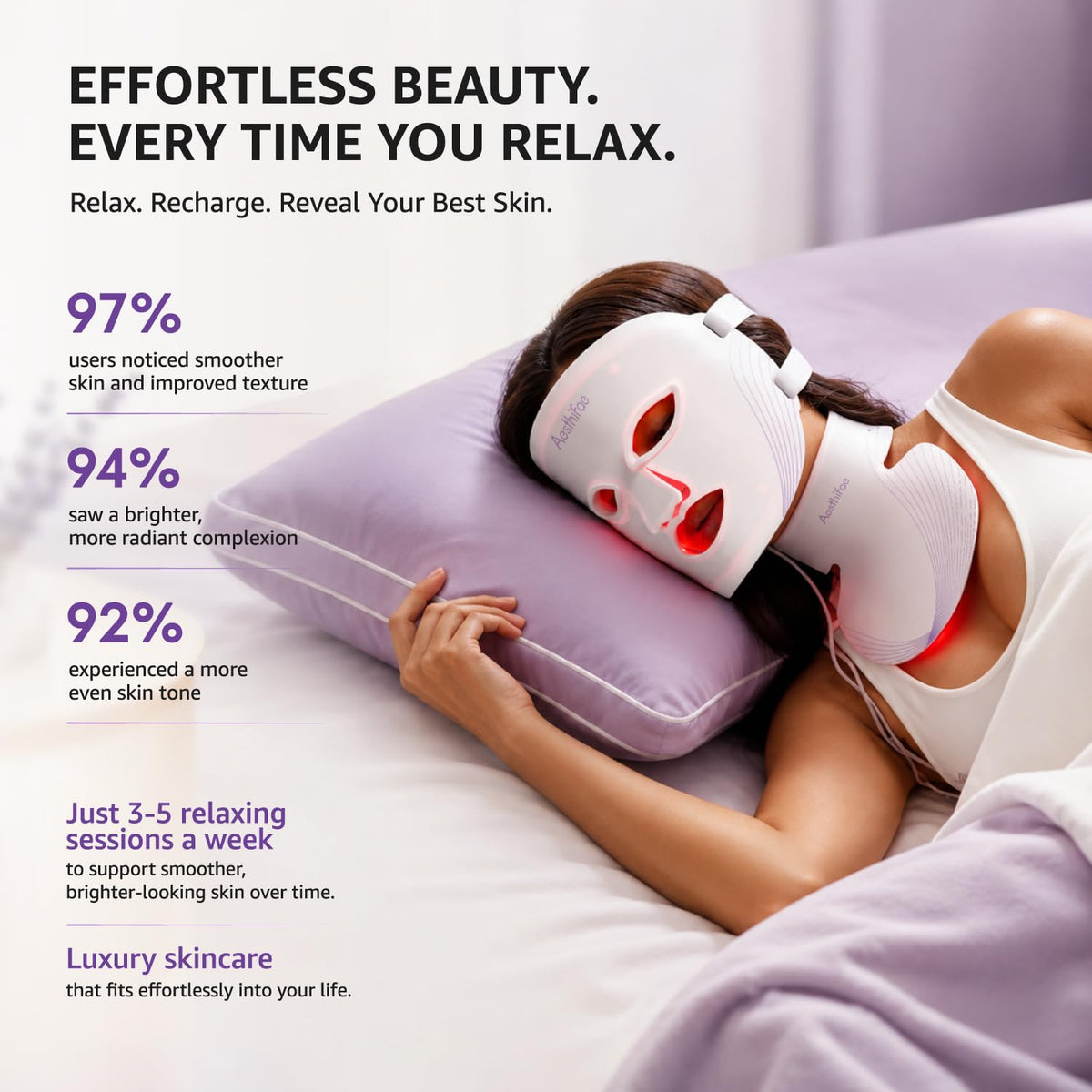 Aesthifae Red Light Therapy Mask displayed on a skincare shelf