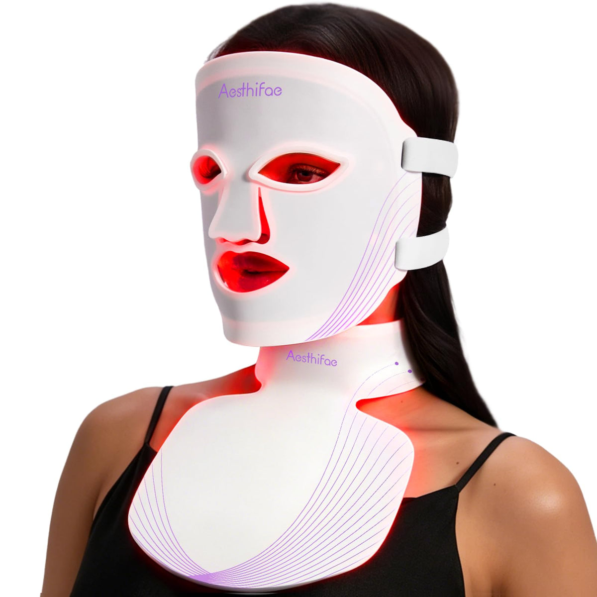 Aesthifae Red Light Therapy Mask front view with eye shield