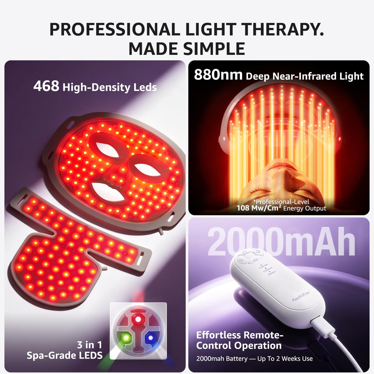 Aesthifae Red Light Therapy Mask in use on face and neck