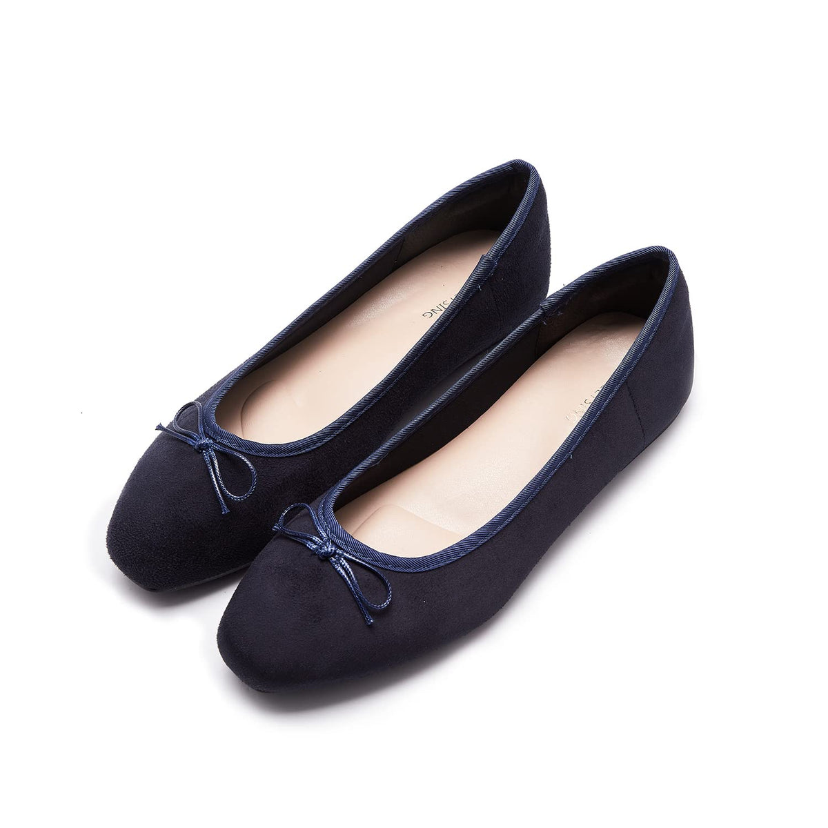 AFEETSING Women's Round Toe Ballet Flats A-Navy Blue front view
