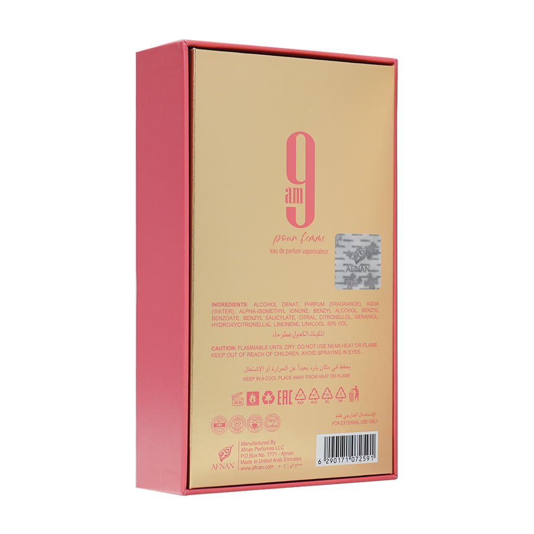 Afnan 9 AM Pour Femme Eau De Parfum with floral background