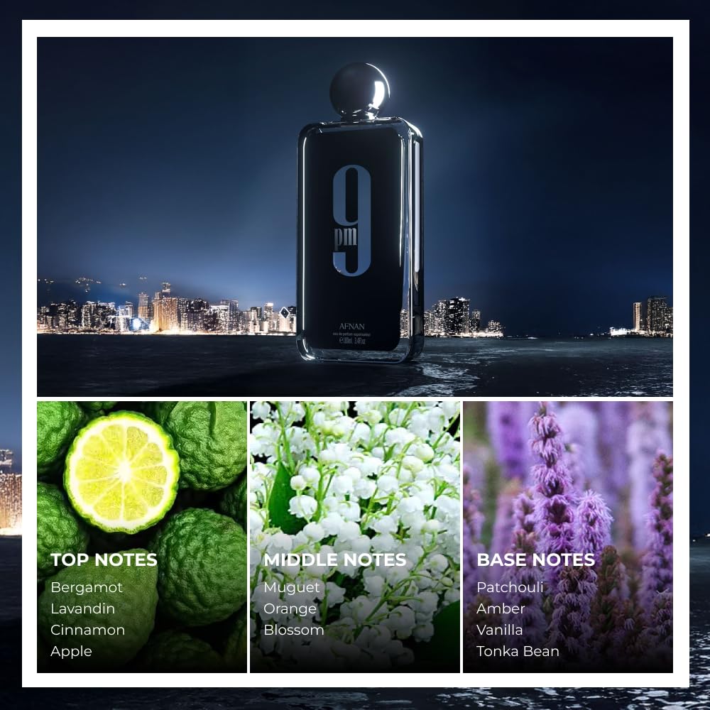 Afnan 9 PM Eau De Parfum packaging side view