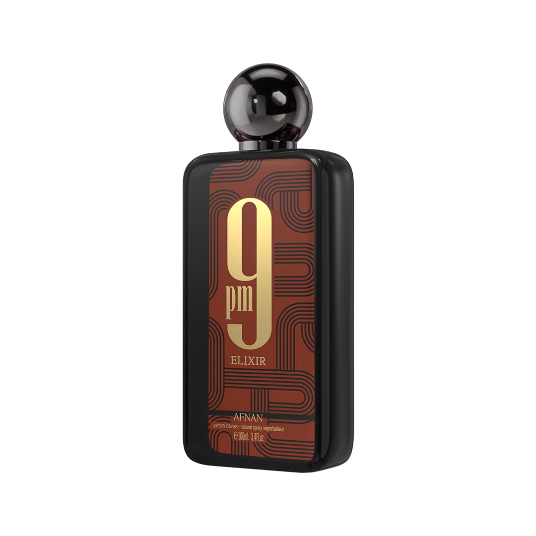 Afnan 9 PM Elixir packaging with elegant design