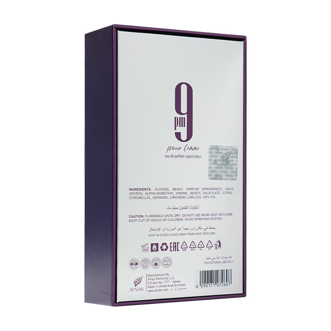 Afnan 9 PM Pour Femme Eau De Parfum with floral background
