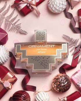 Afnan Ornament Pour Femme Eau De Parfum displayed on vanity