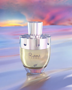 Afnan Rare Carbon Eau De Parfum on a wooden table