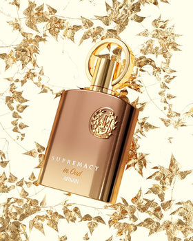 Afnan Supremacy in Oud Extrait De Parfum on a vanity