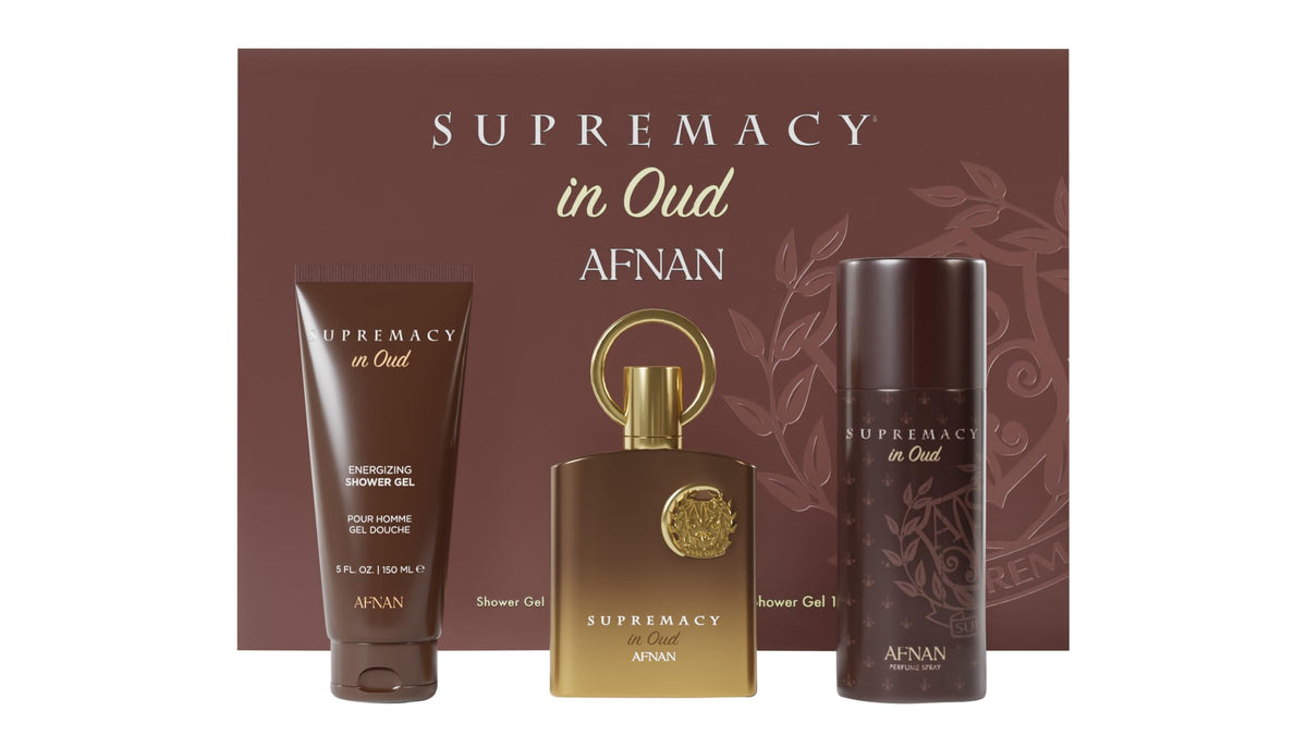 Afnan Supremacy in Oud Gift Set including Extrait De Parfum, deodorant, and shower gel