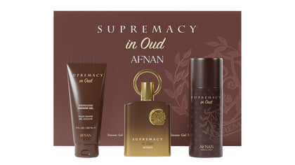 Afnan Supremacy in Oud Gift Set including Extrait De Parfum, deodorant, and shower gel