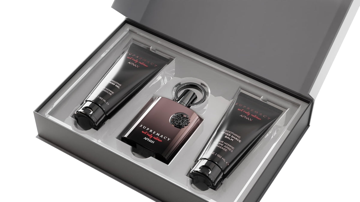 Afnan Supremacy Not Only Intense After Shave and Shower Gel packaging
