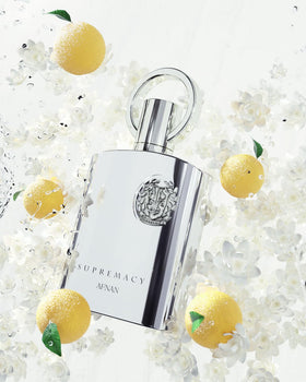 Afnan Supremacy Silver Eau de Parfum in an elegant setting