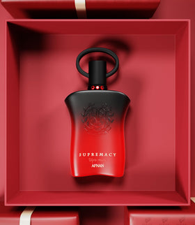 Afnan Supremacy Tapis Rouge Eau De Parfum on a vanity table