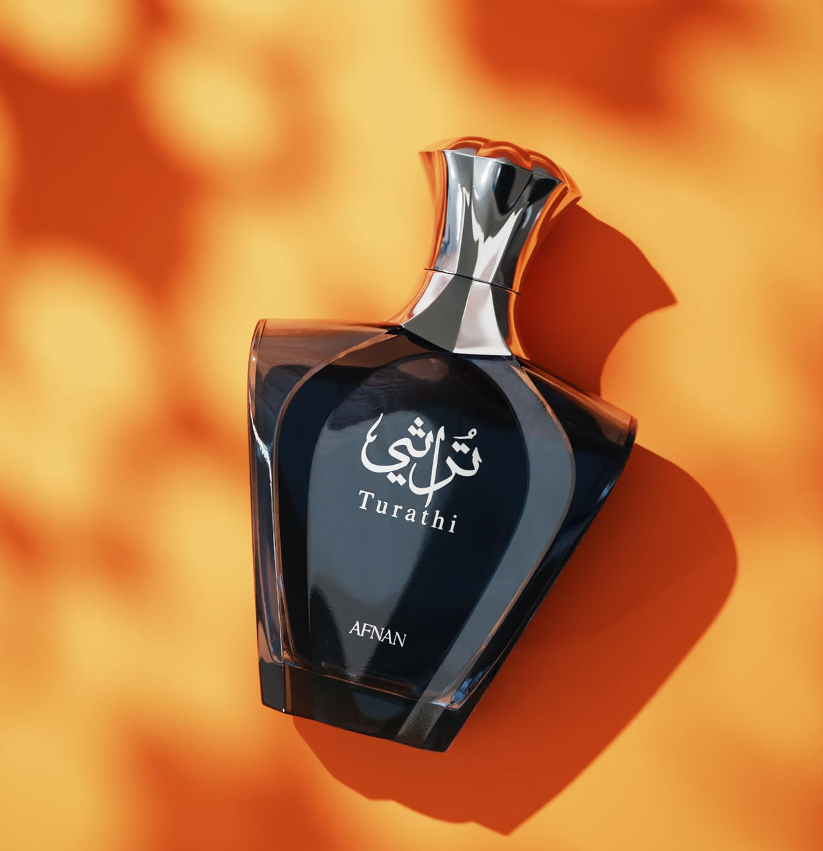Afnan Turathi Blue Eau de Parfum on a wooden table