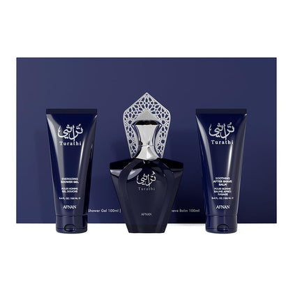 Afnan Turathi Homme Blue Gift Set including Eau De Parfum, Shower Gel, and After Shave