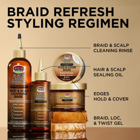 African Pride Black Castor Miracle Extra Hold Braid Gel application on hair