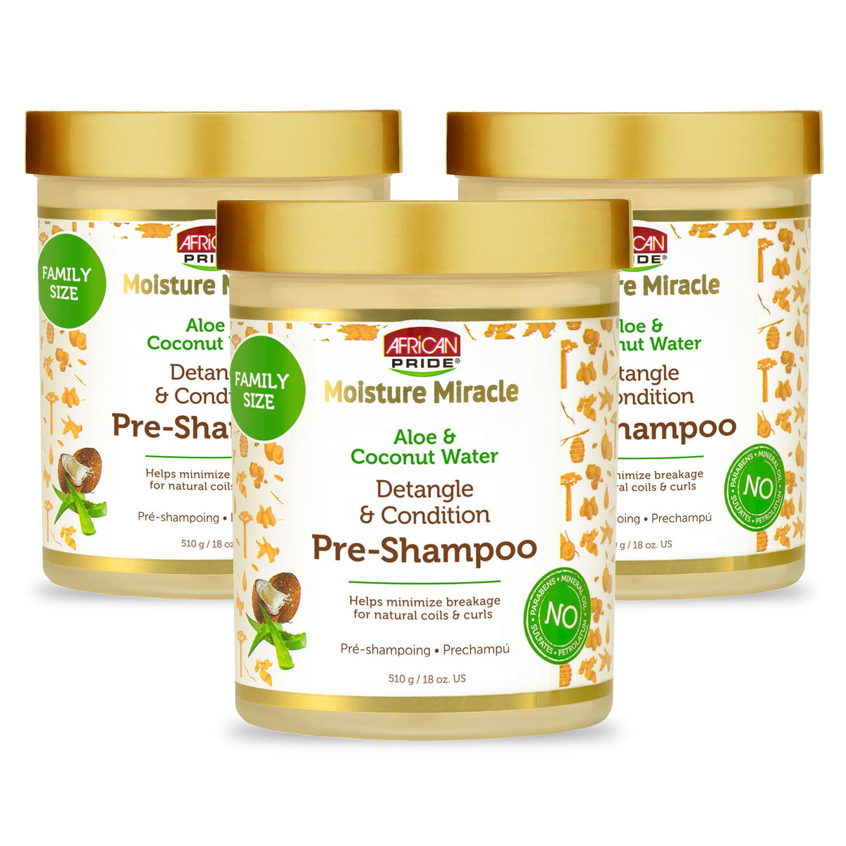 African Pride Moisture Miracle Pre-Shampoo Detangler 3 Pack front view