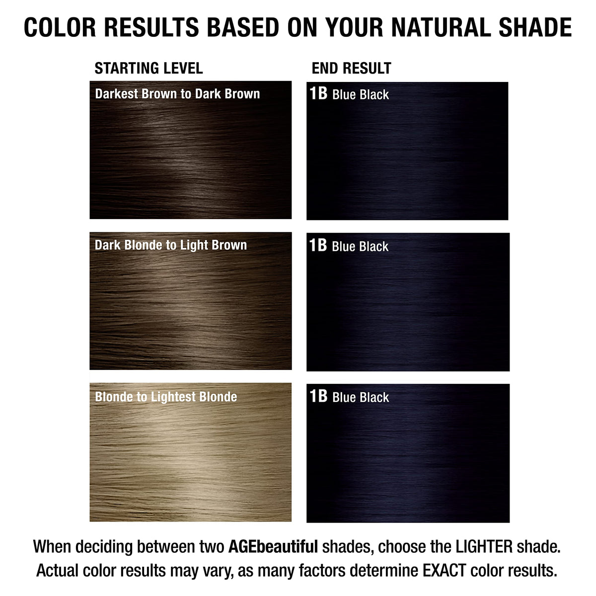 AGE beautiful 1B Blue Black hair color in salon setting