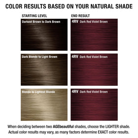 AGE beautiful hair dye shade chart showcasing available colours
