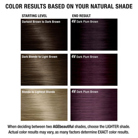 AGE beautiful Permanent Hair Dye 4V Dark Plum Brown shade comparison chart