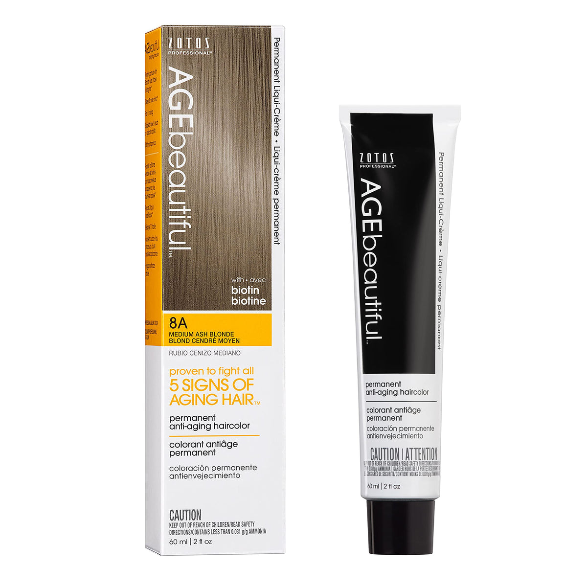 AGE beautiful Permanent Hair Dye 8A Medium Ash Blonde front view