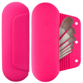 AGIKET Soft Silicone Makeup Brush Holder front view in pink
