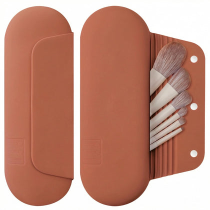 AGIKET Soft Silicone Makeup Brush Holder front view in pink