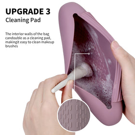 AGIKET Soft Silicone Makeup Brush Holder in green with makeup brushes