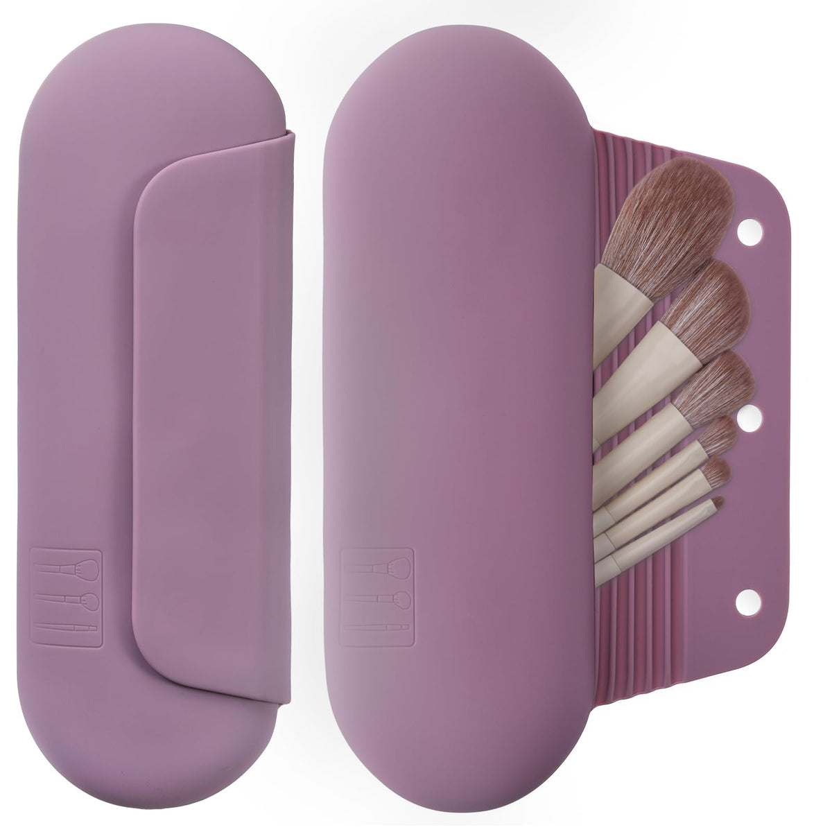 AGIKET Soft Silicone Makeup Brush Holder in pink with brushes inside