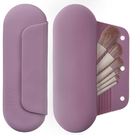 AGIKET Soft Silicone Makeup Brush Holder in pink with brushes inside