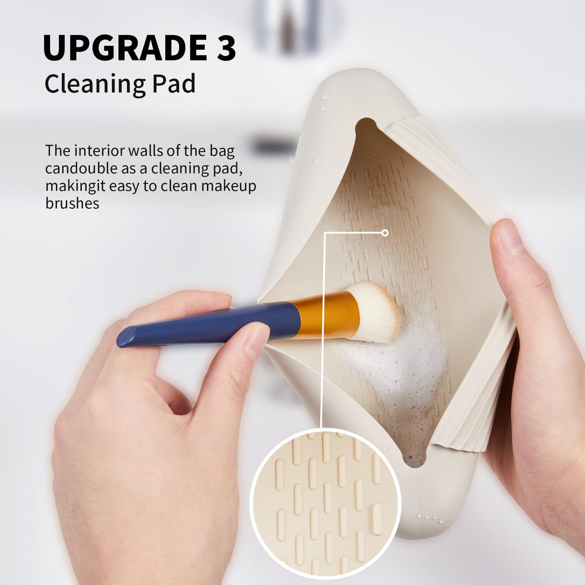 AGIKET Soft Silicone Makeup Brush Holder in travel bag context