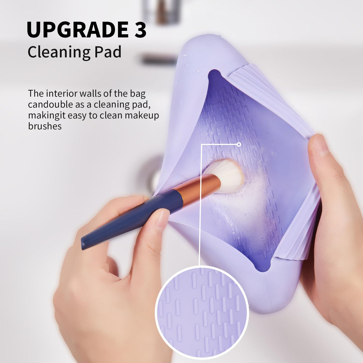 AGIKET Soft Silicone Makeup Brush Holder in travel setting with suitcase