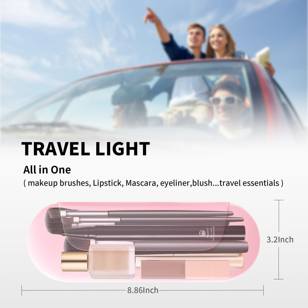 AGIKET Soft Silicone Makeup Brush Holder lifestyle scene with travel accessories
