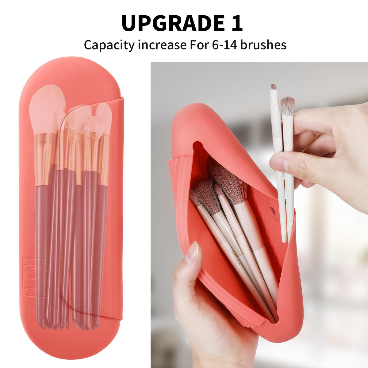 AGIKET Soft Silicone Makeup Brush Holder open showing makeup brushes