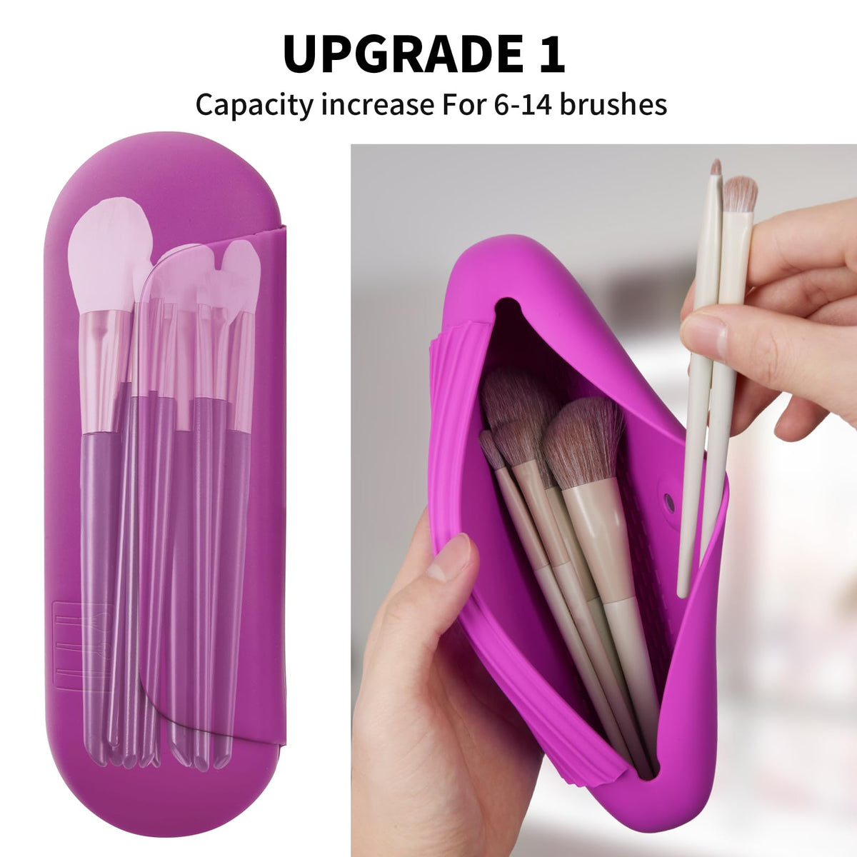 AGIKET Soft Silicone Makeup Brush Holder side view with brushes