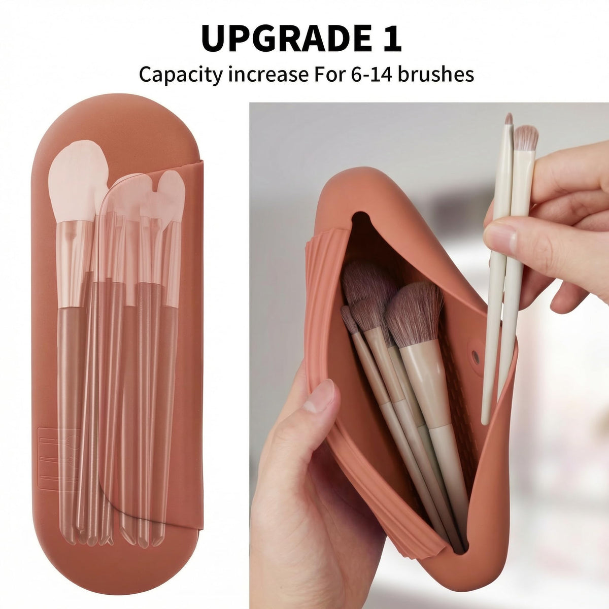 AGIKET Soft Silicone Makeup Brush Holder side view with brushes