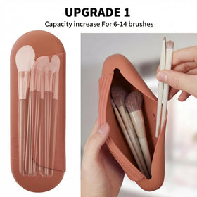 AGIKET Soft Silicone Makeup Brush Holder side view with brushes