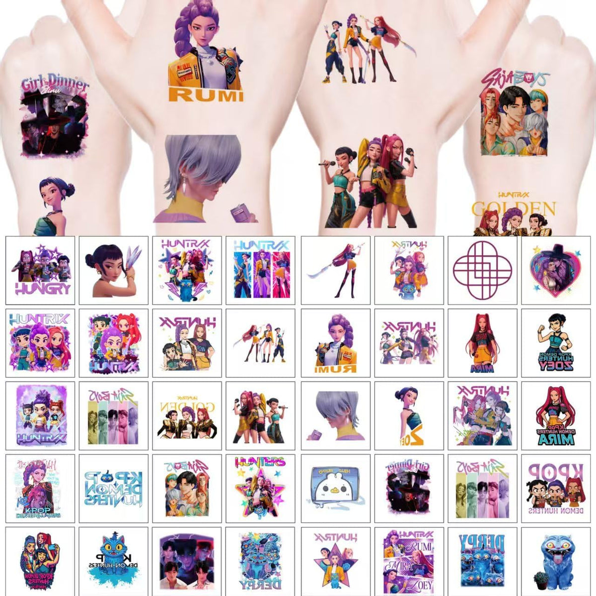 AGOODTO Kpop Demon Temporary Tattoo application process with sponge