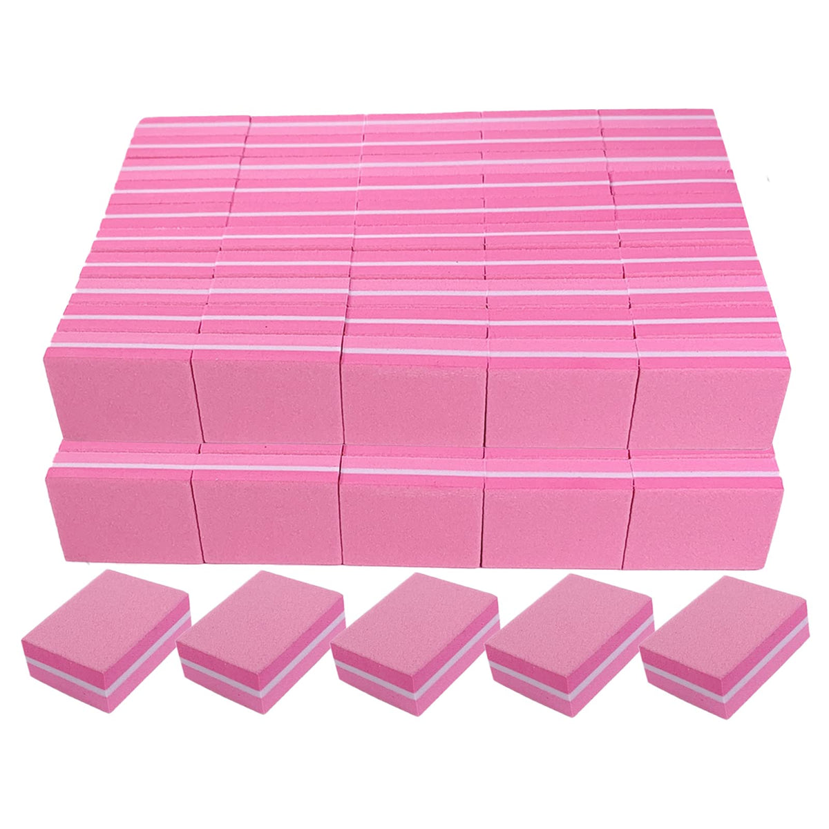 AhaTopia Mini Nail Buffers 100/180 grit pink block front view