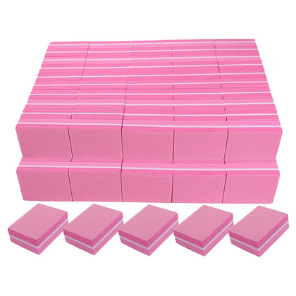 AhaTopia Mini Nail Buffers 100/180 grit pink block front view